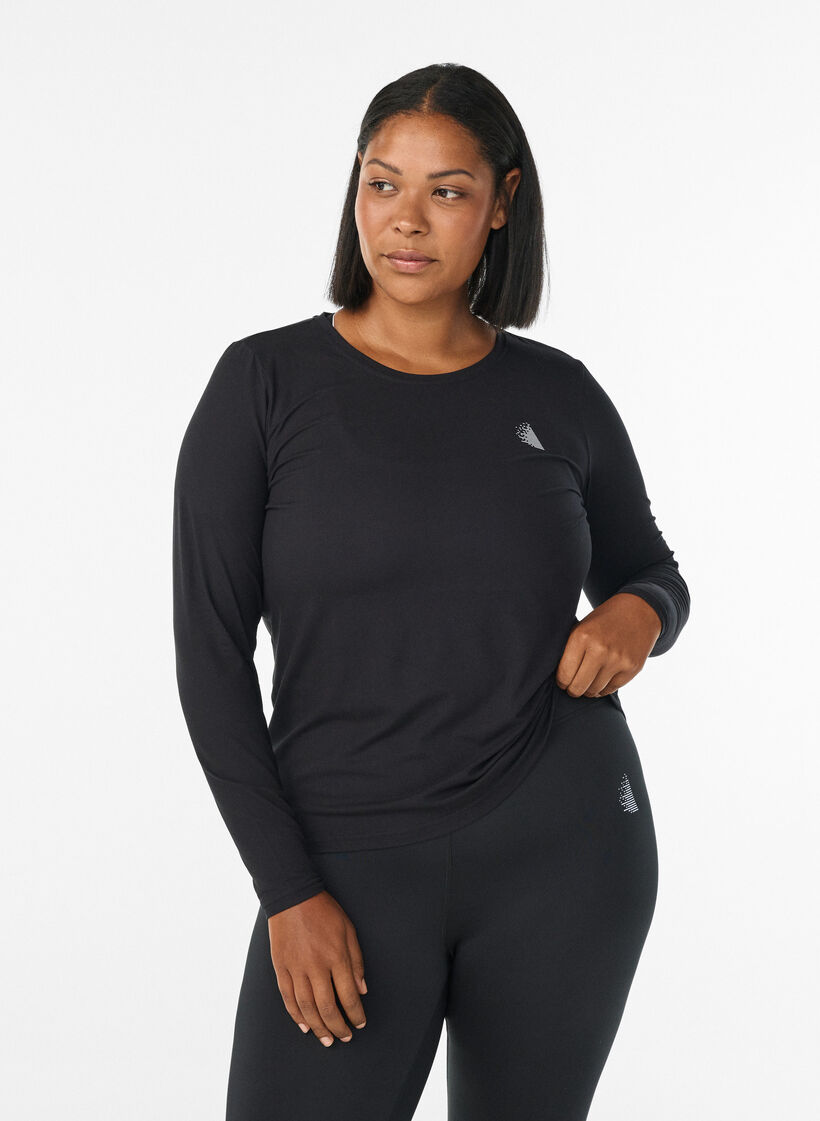 Tr&aelig;ningsbluse med lange &aelig;rmer, Sort, Model image number 0