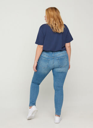 Ekstra slim Sanna jeans med slid detaljer, Light blue denim, Model image number 1