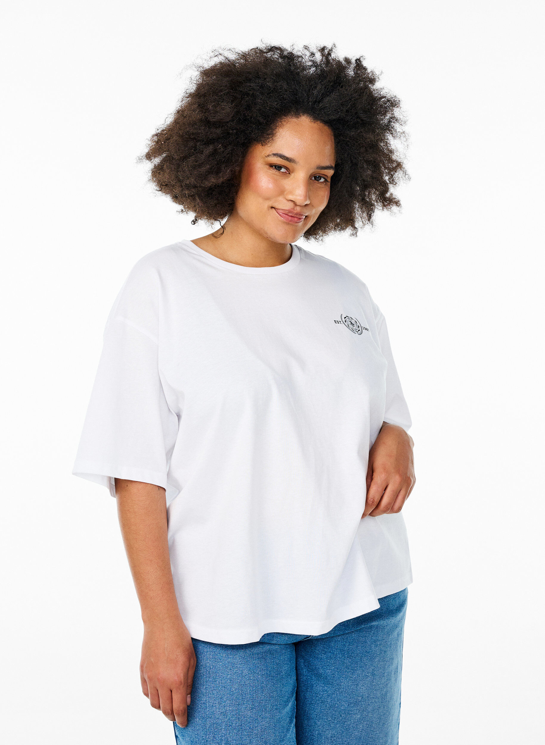Zizzi Oversize t-shirt med rygprint, Hvid, Model image number 2