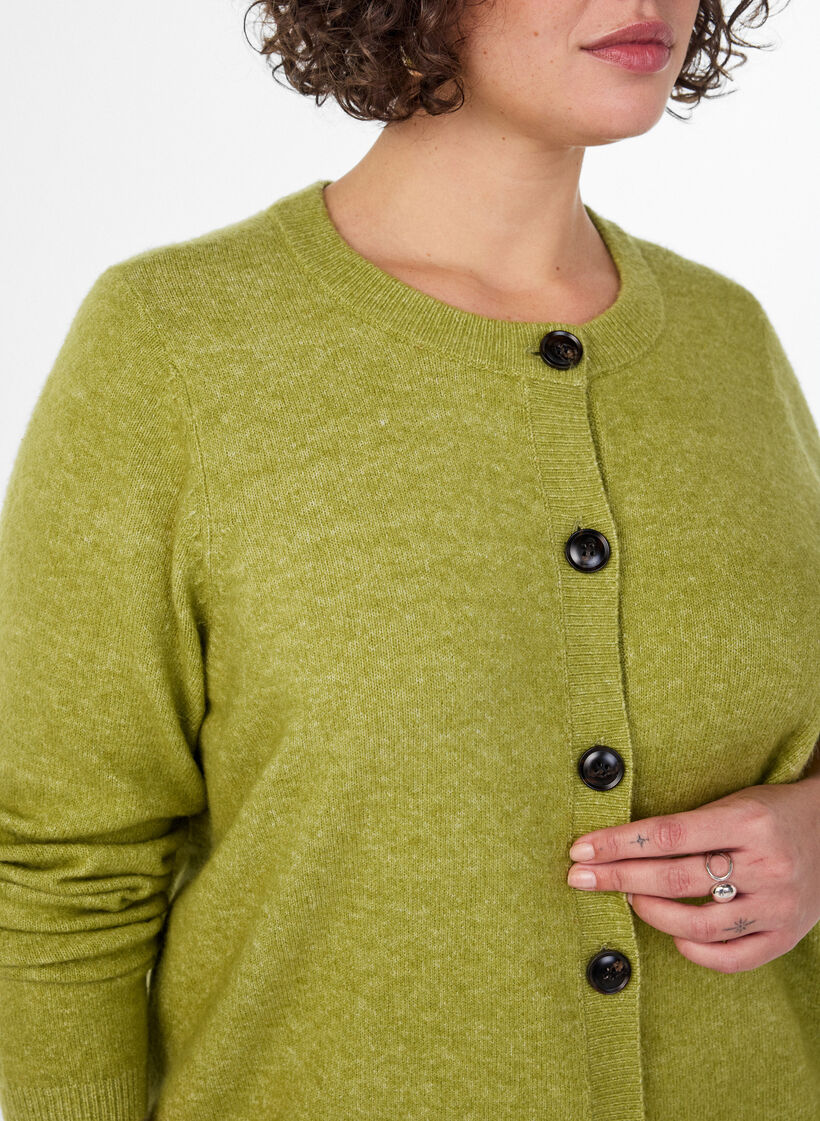 Cardigan med knapper og afrundet front, Gr&oslash;n, Model image number 3