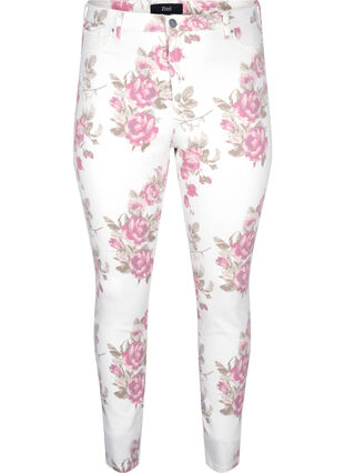 Super slim Amy jeans med blomsterprint, White R.AOP, Packshot image number 0