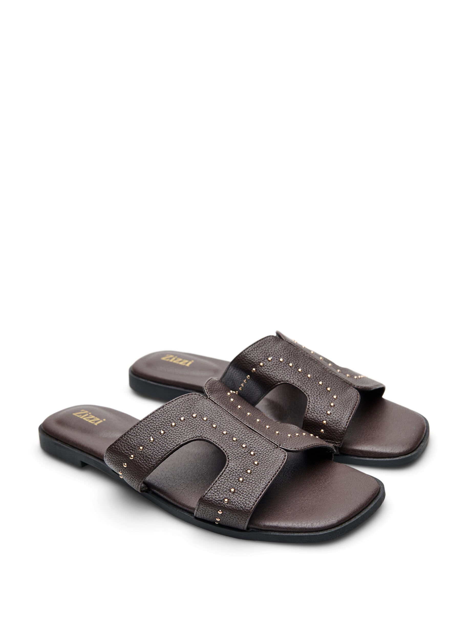 Zizzi Flade sandaler med nitter, Brun, Packshot image number 1