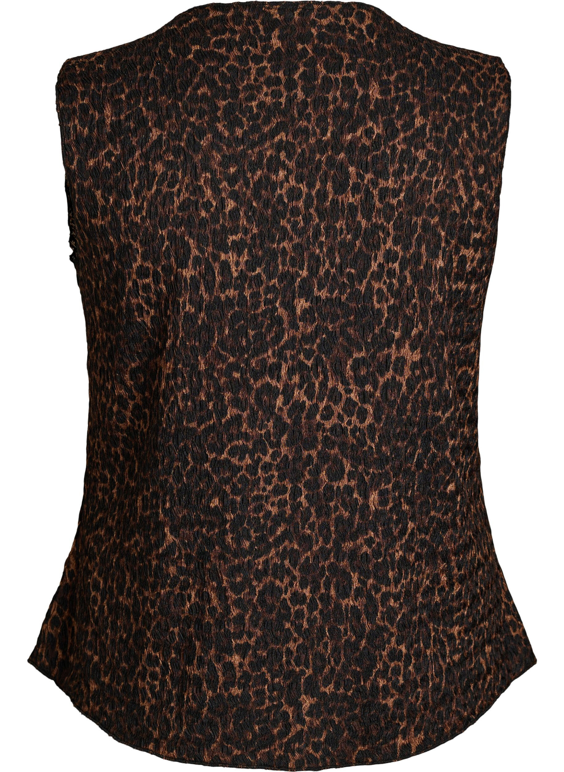 Zizzi&AElig;rmel&oslash;s top med b&oslash;lget struktur og knaplukning, Brun, Packshot image number 1