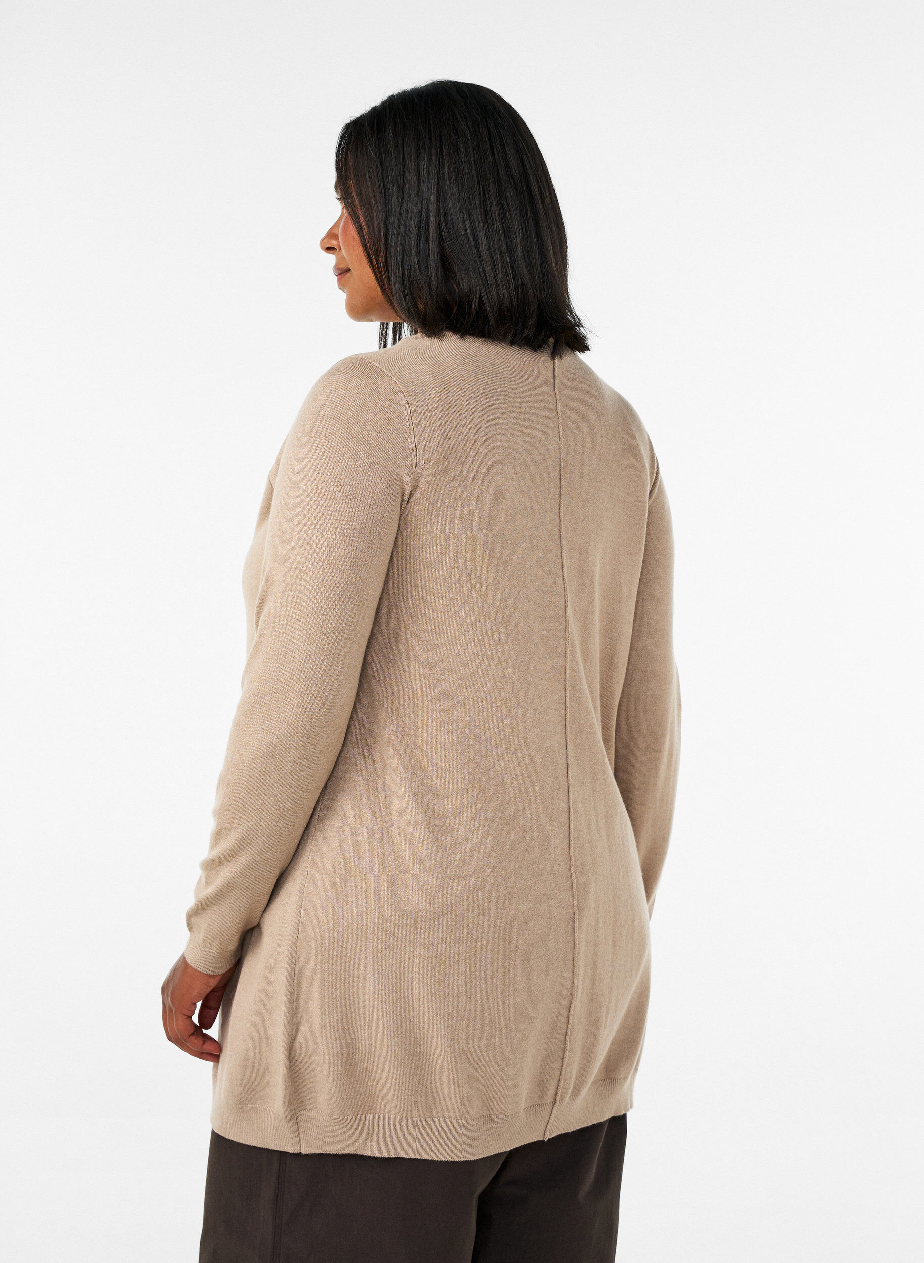 ZizziLang strikcardigan i viskosemix, Beige, Model image number 2