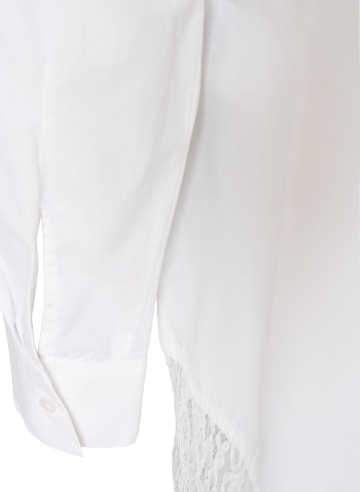 L&oslash;s skjorte med bred blondekant , Hvid, Packshot image number 3