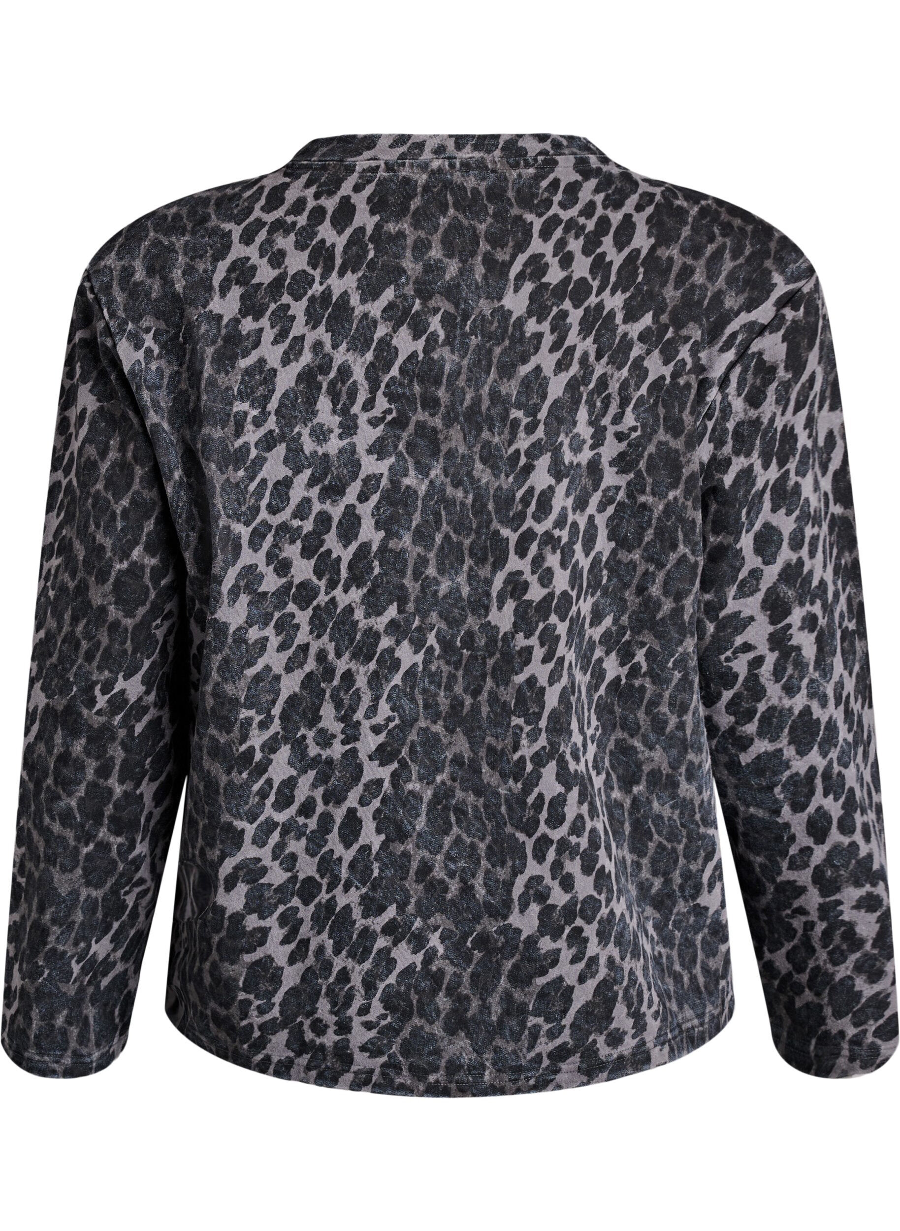 Zizzi Washed sweatshirt med leopardm&oslash;nster, Gr&aring;, Packshot image number 1