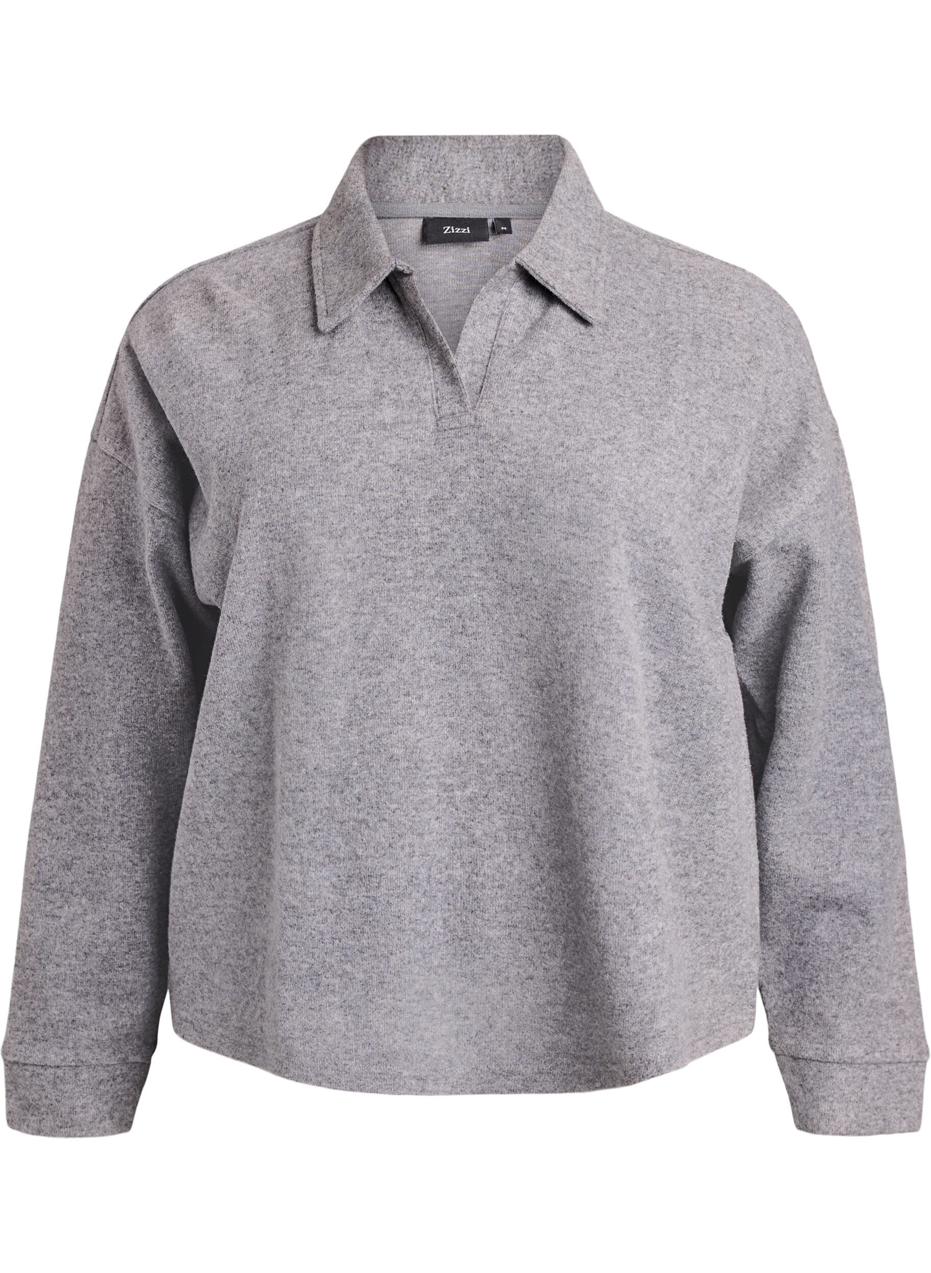 Jerseybluse med krave og V-udsk&aelig;ring