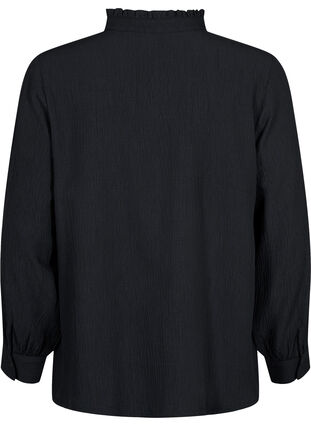 Langærmet bluse med flæsekrave, Black, Packshot image number 1