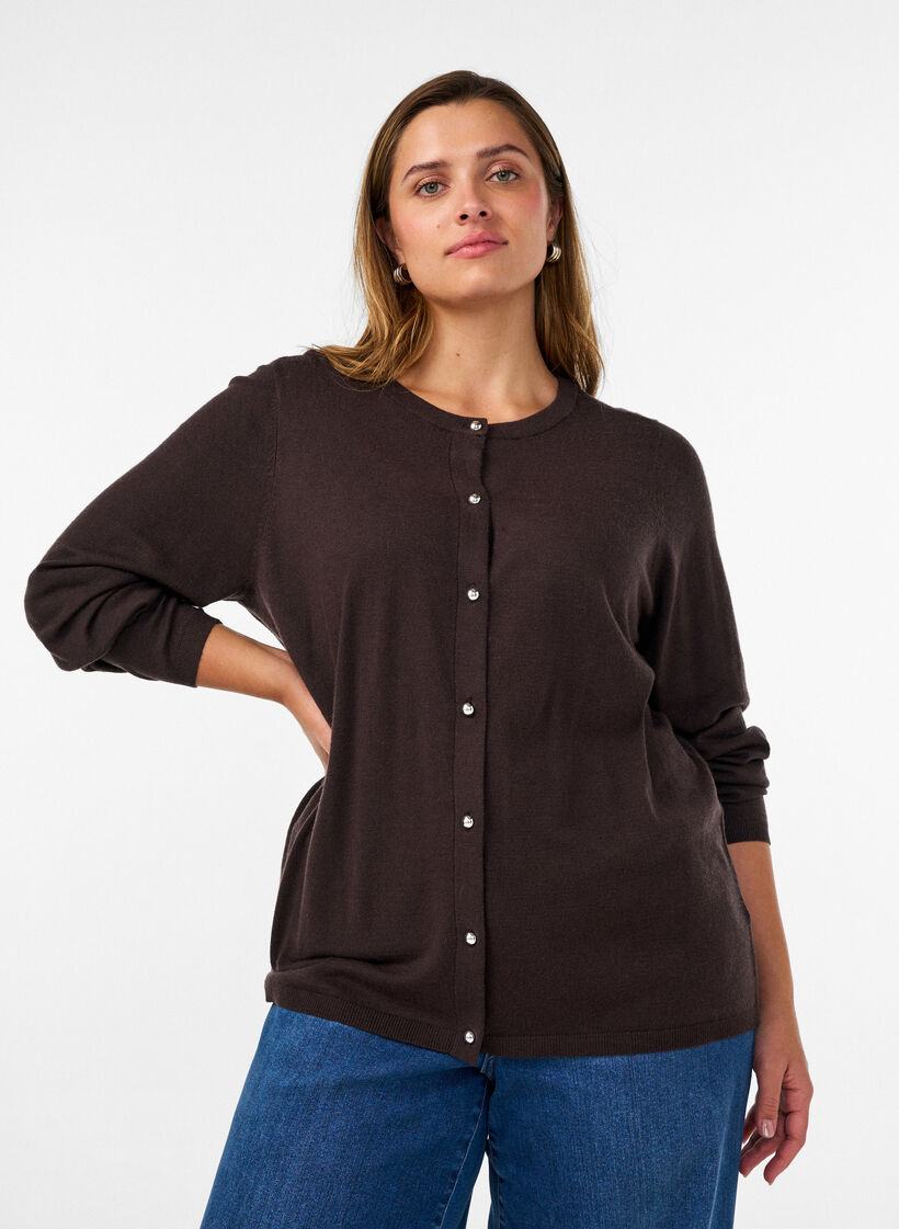 Cardigan med runde knapper, Brun, Model image number 0