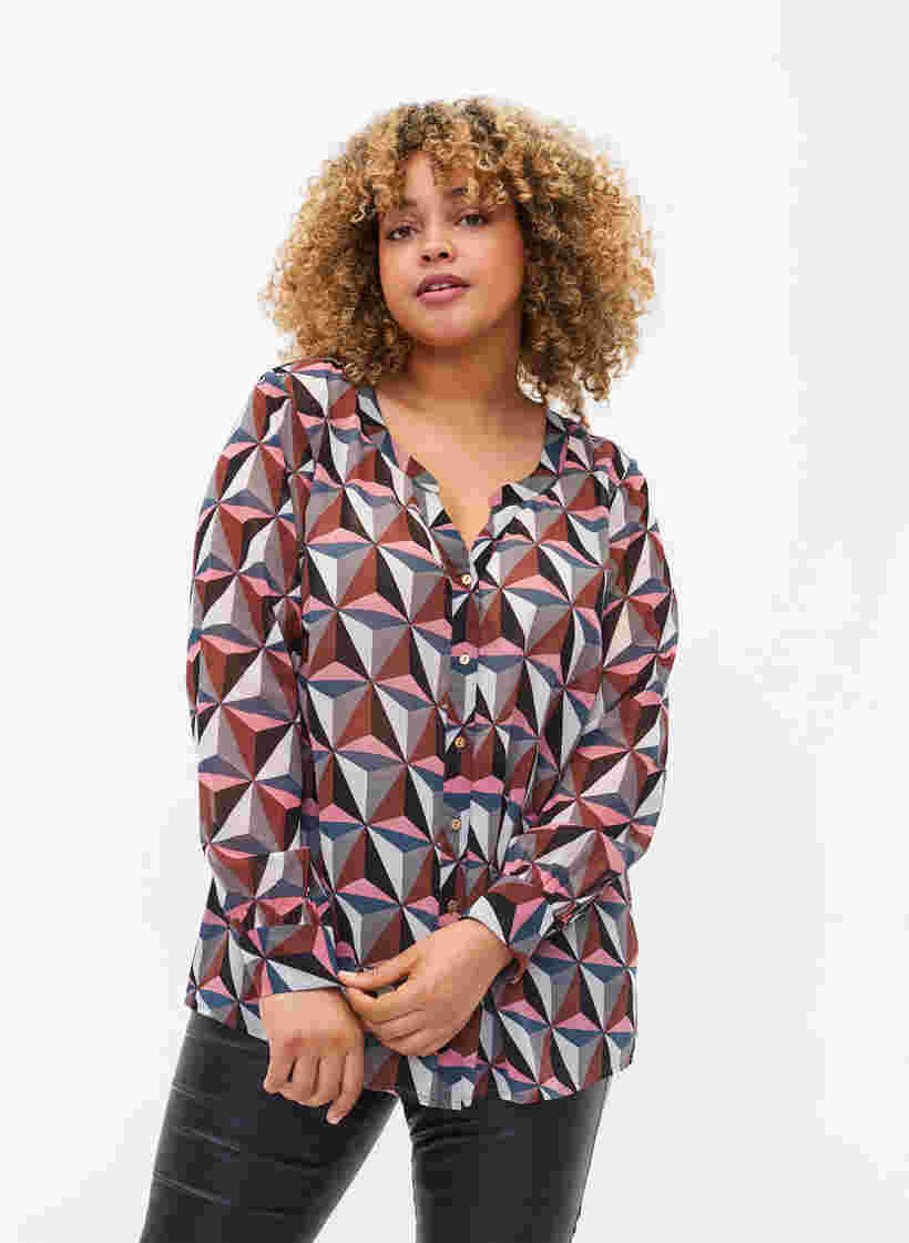 Skjorte med v-udskæring og print, Graphic Pink, Model image number 0