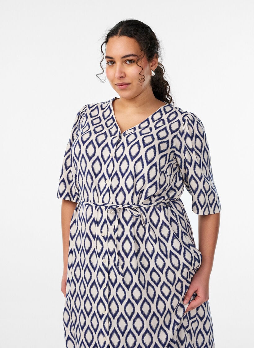 Midikjole med print og bindeb&aring;nd, Vanilla, Model image number 2