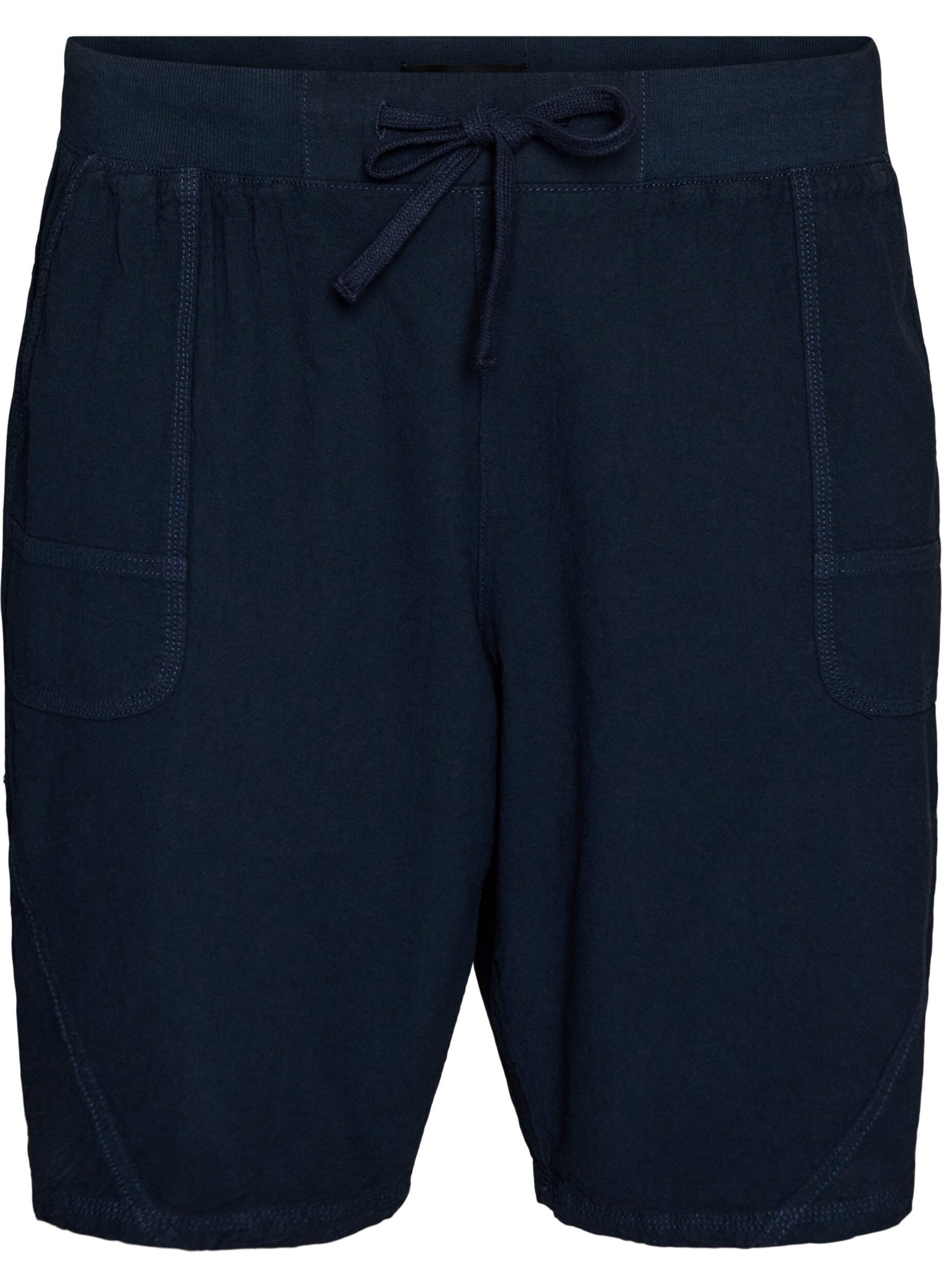 Zizzi L&oslash;se shorts i bomuld med lommer, Bl&aring;, Packshot image number 0