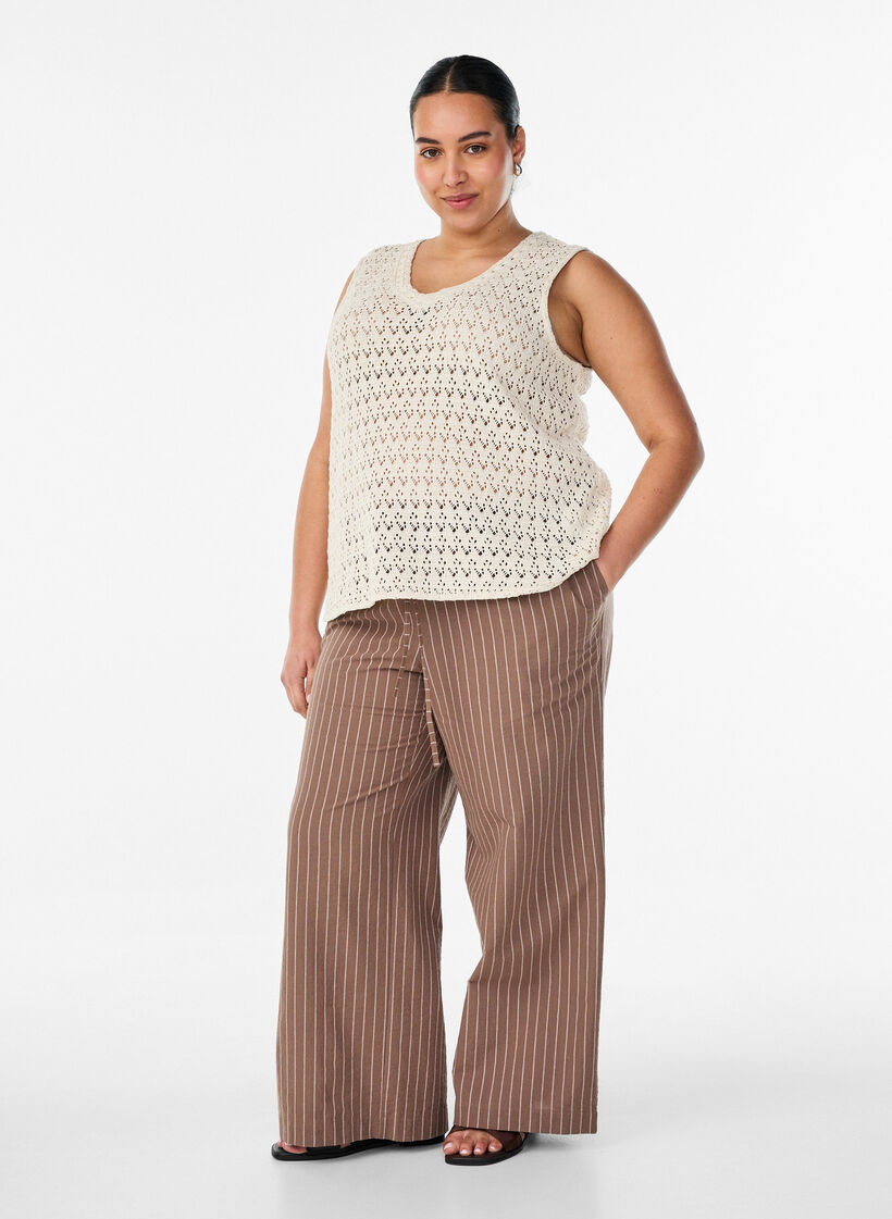 L&oslash;se bukser med h&oslash;j talje og lommer, Brun, Model image number 0