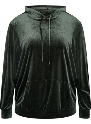 Sweatshirt i velour med hætte og lomme, Forest Night, Packshot image number 0