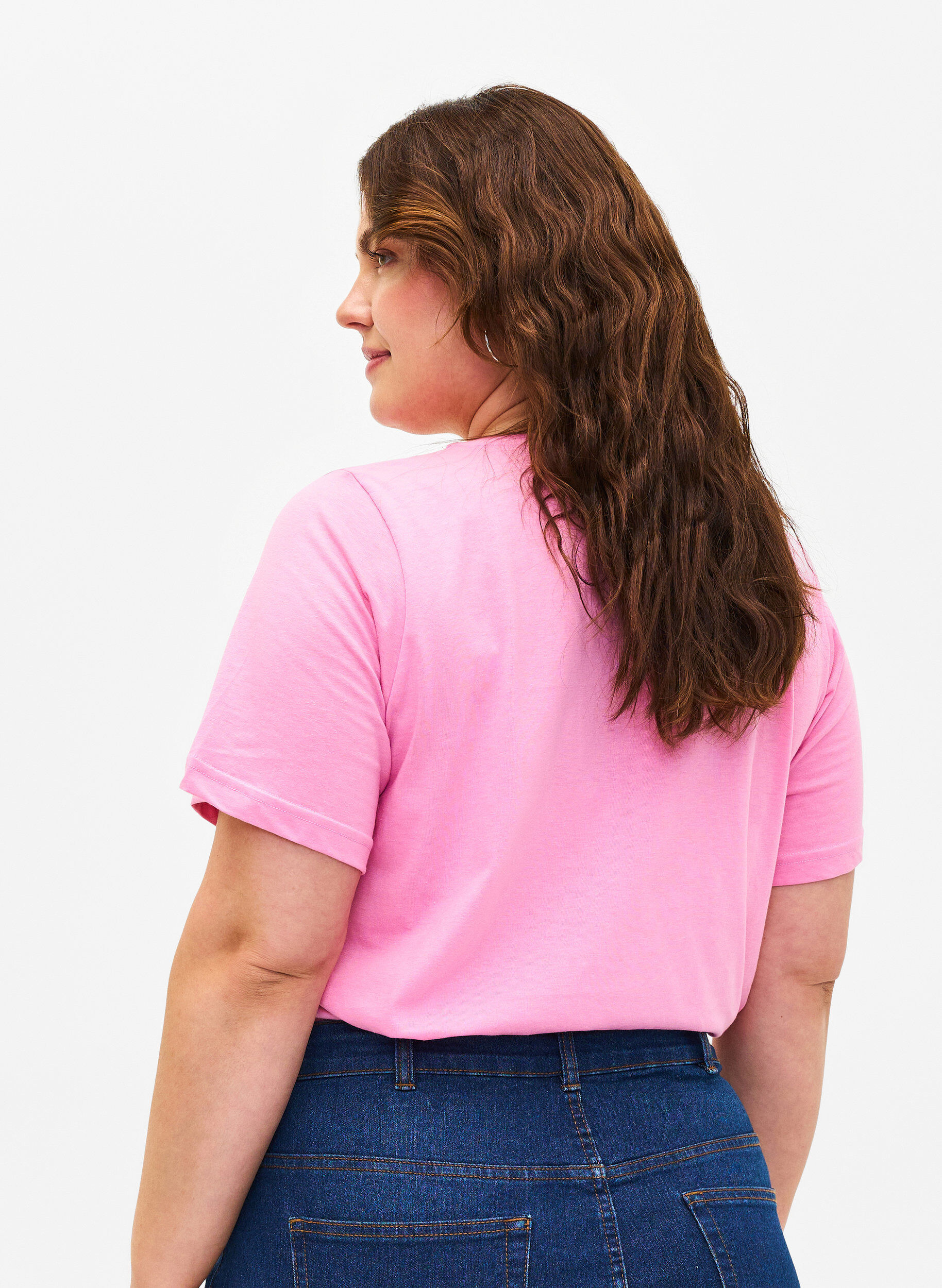 Zizzi FLASH - T-shirt med v-hals, Begonia Pink, Model image number 1