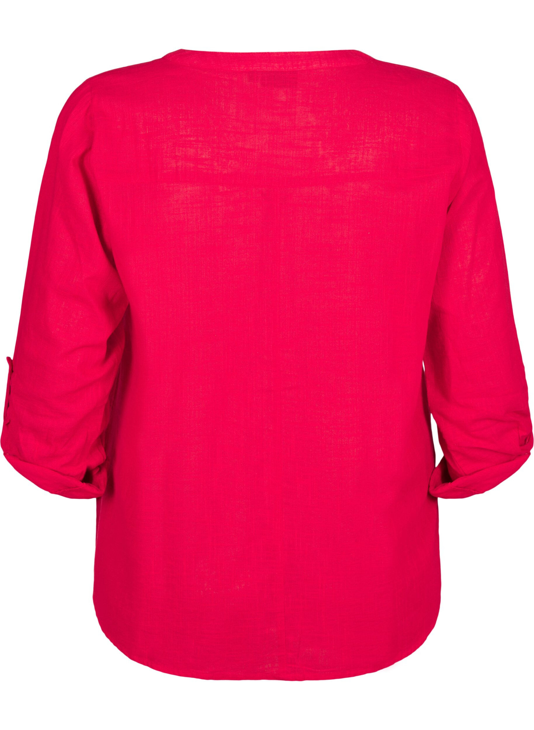 ZizziSkjortebluse i bomuld med v-udsk&aelig;ring, R&oslash;d, Packshot image number 1
