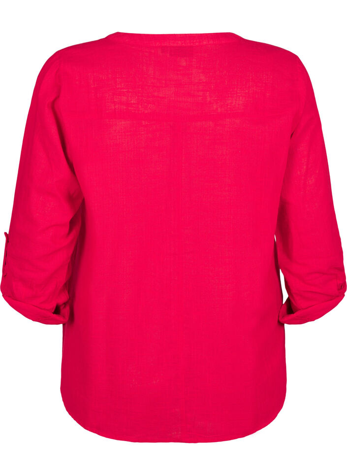 Skjortebluse i bomuld med v-udsk&aelig;ring, R&oslash;d, Packshot image number 1
