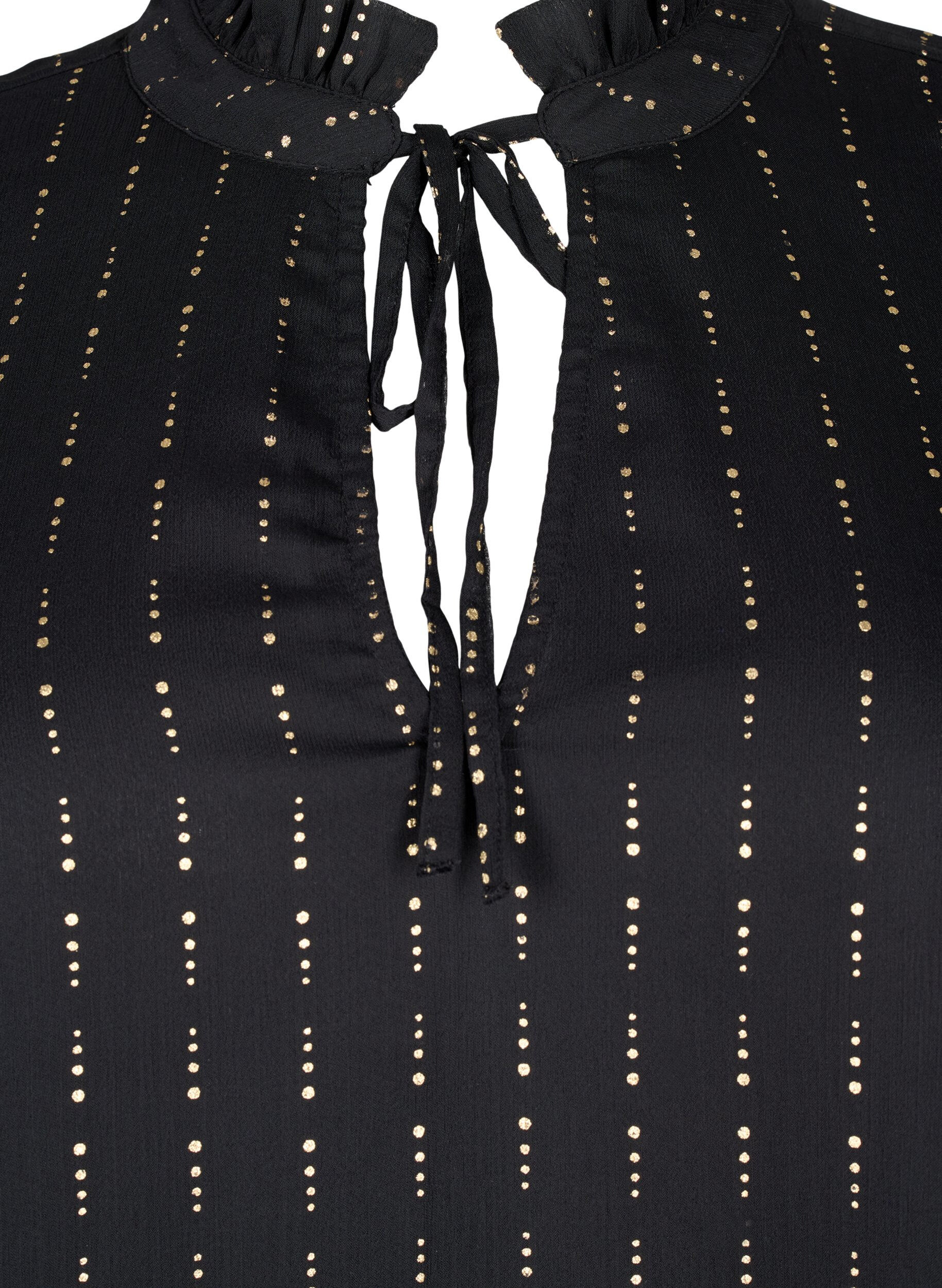 Zizzi M&oslash;nstret chiffonbluse med bindeb&aring;nd, Black, Packshot image number 2