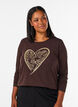 Natbluse i bomuld med hjerteprint, Brun, Model image number 0