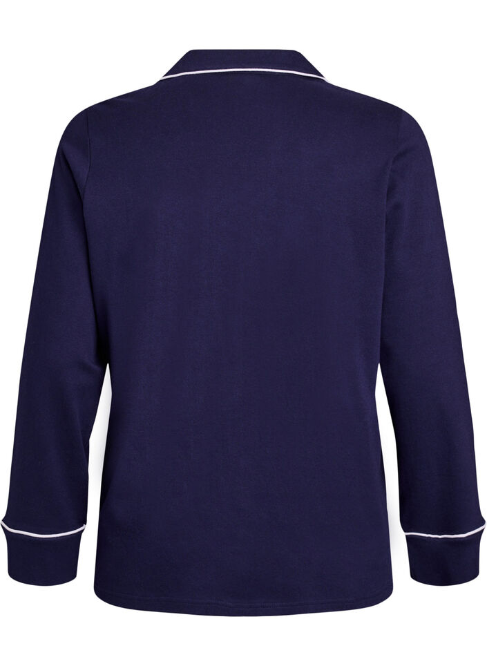 Bomulds pyjamas-skjorte med brystlomme, Bl&aring;, Packshot image number 1