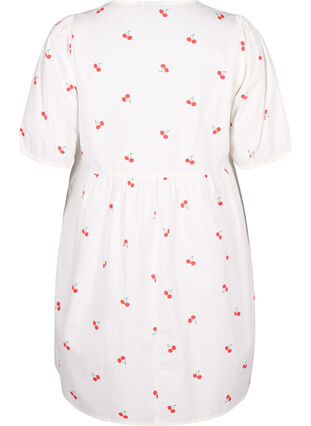 Kjole med kirsebærprint og a-shape, B. White/Cherry, Packshot image number 1