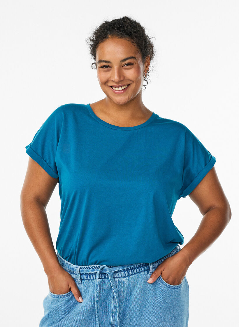 Kort&aelig;rmet t-shirt i bomuldsblanding, Bl&aring;, Model image number 0