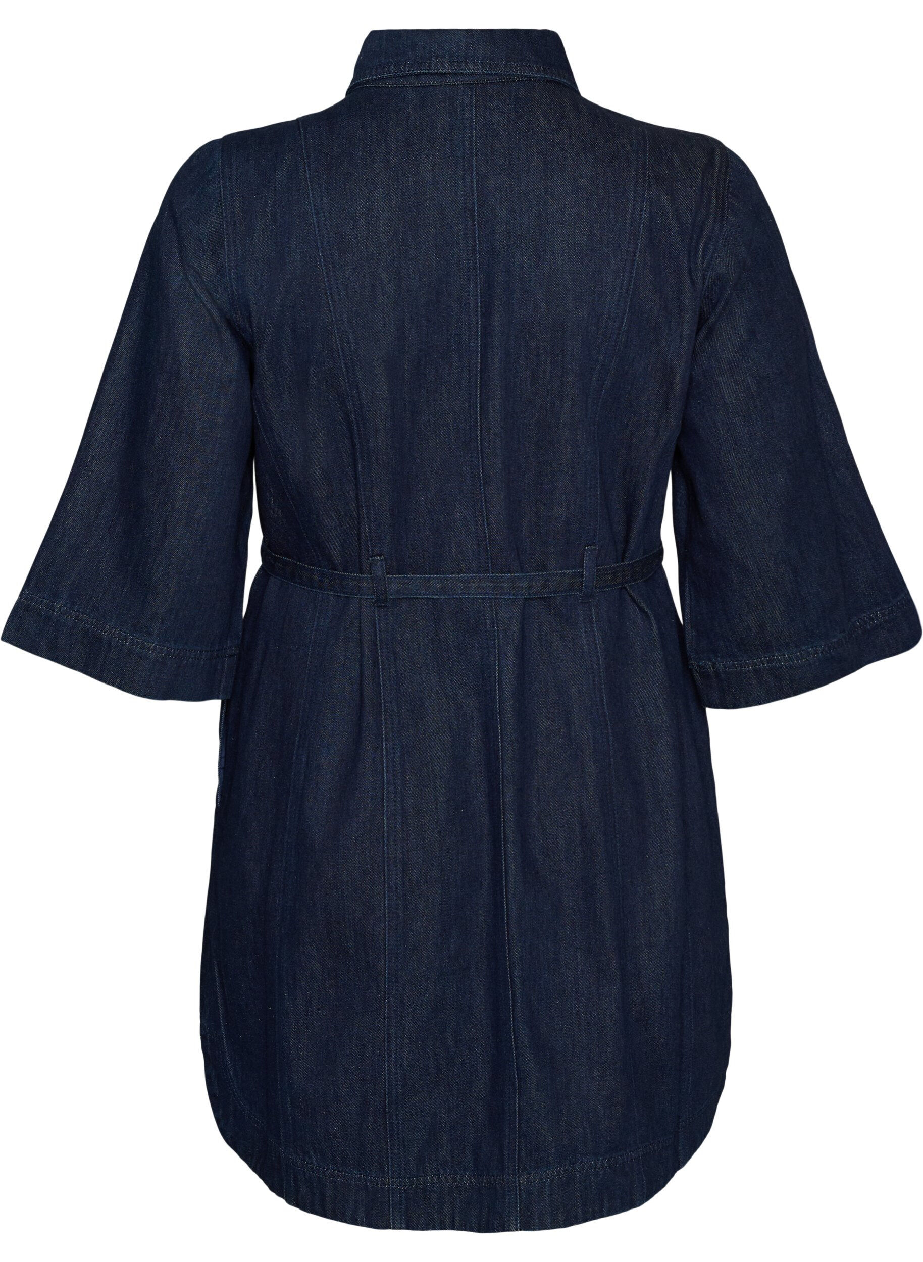 ZizziDenimkjole med b&aelig;lte og 3/4-&aelig;rmer, Bl&aring;, Packshot image number 1