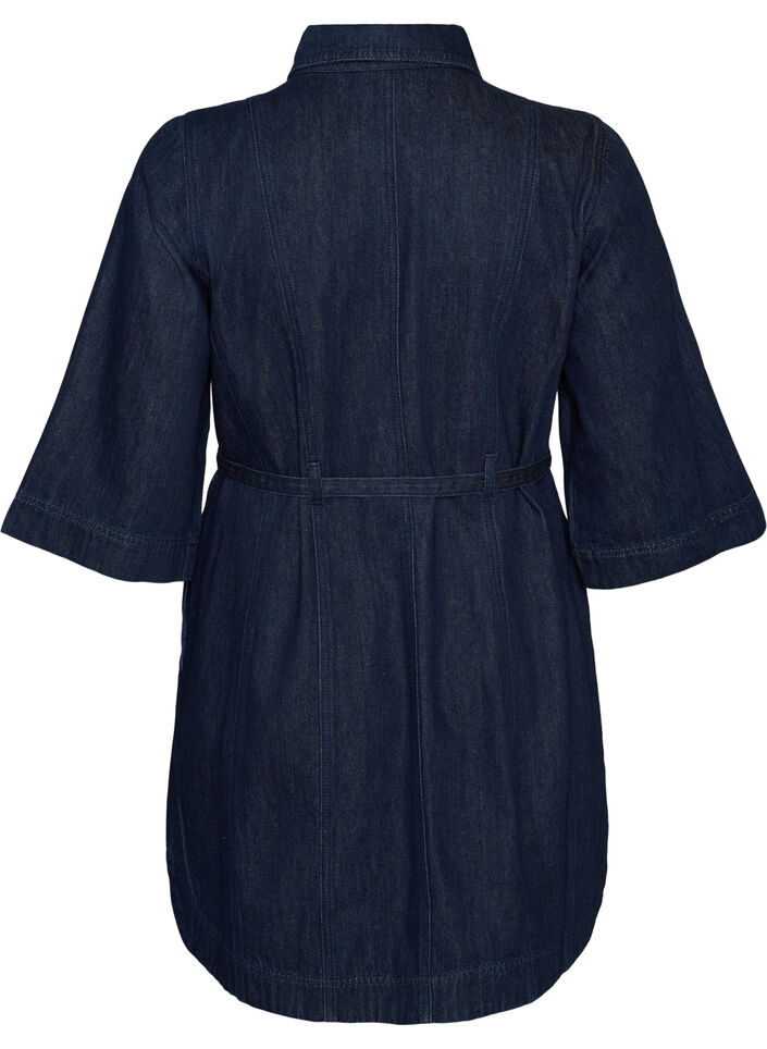 Denimkjole med b&aelig;lte og 3/4-&aelig;rmer, Bl&aring;, Packshot image number 1