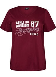 T-shirt i &oslash;kologisk bomuld med sporty tekstprint, R&oslash;d