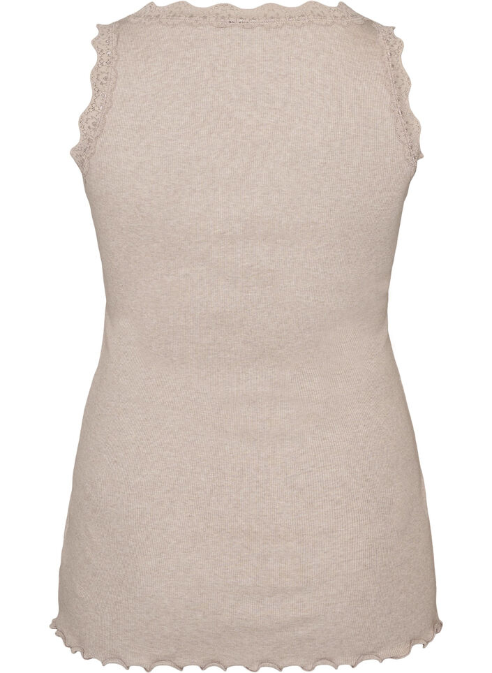 Ribtop med blondekant, Beige, Packshot image number 1