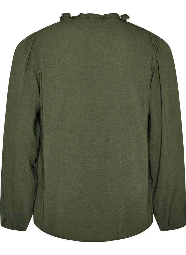 Bluse med V-udsk&aelig;ring og crochetb&aring;nd, Gr&oslash;n, Packshot image number 1
