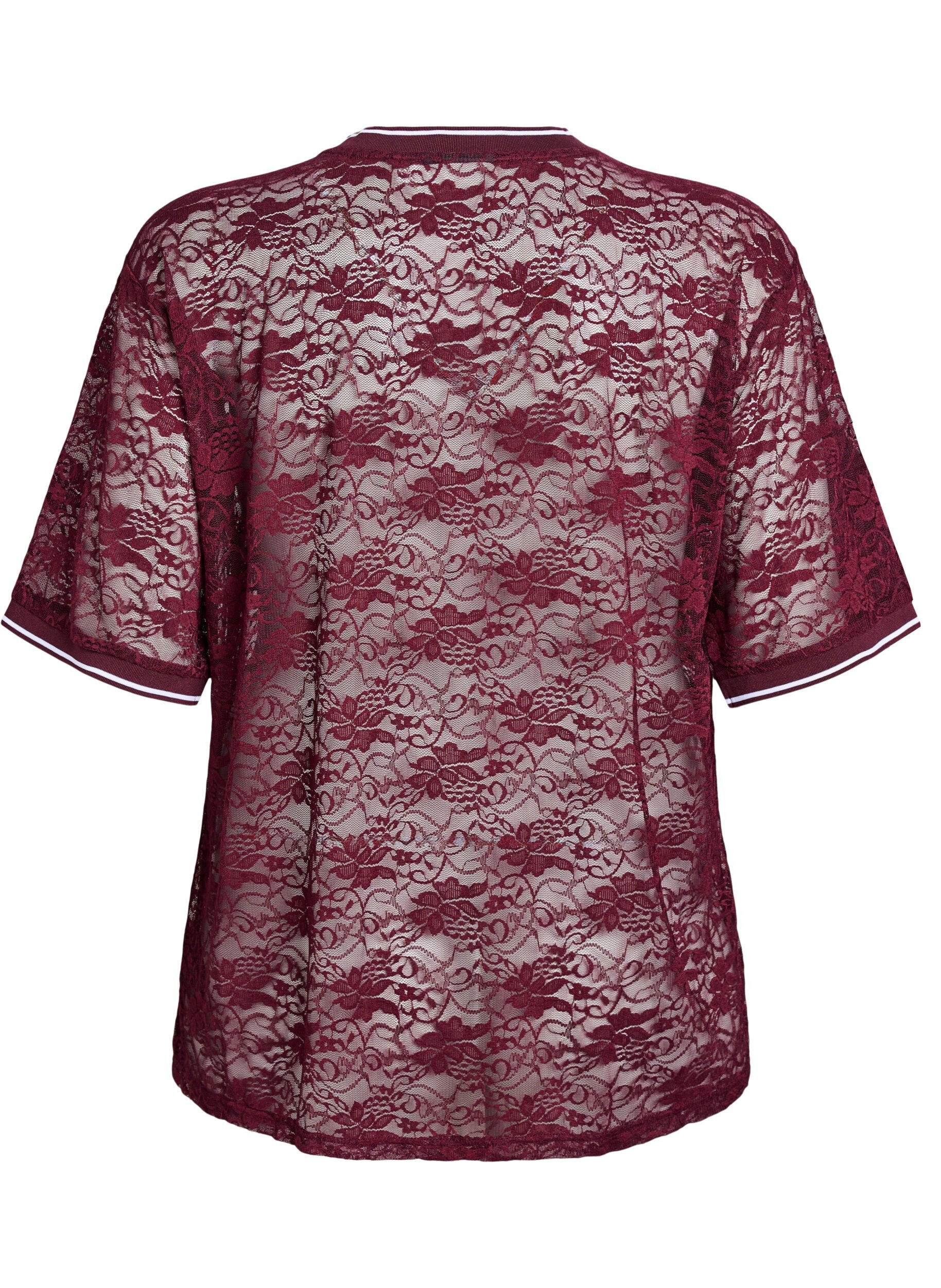 Zizzi Sporty t-shirt i blonde med l&oslash;s pasform, M&oslash;rk Bordeaux, Packshot image number 1