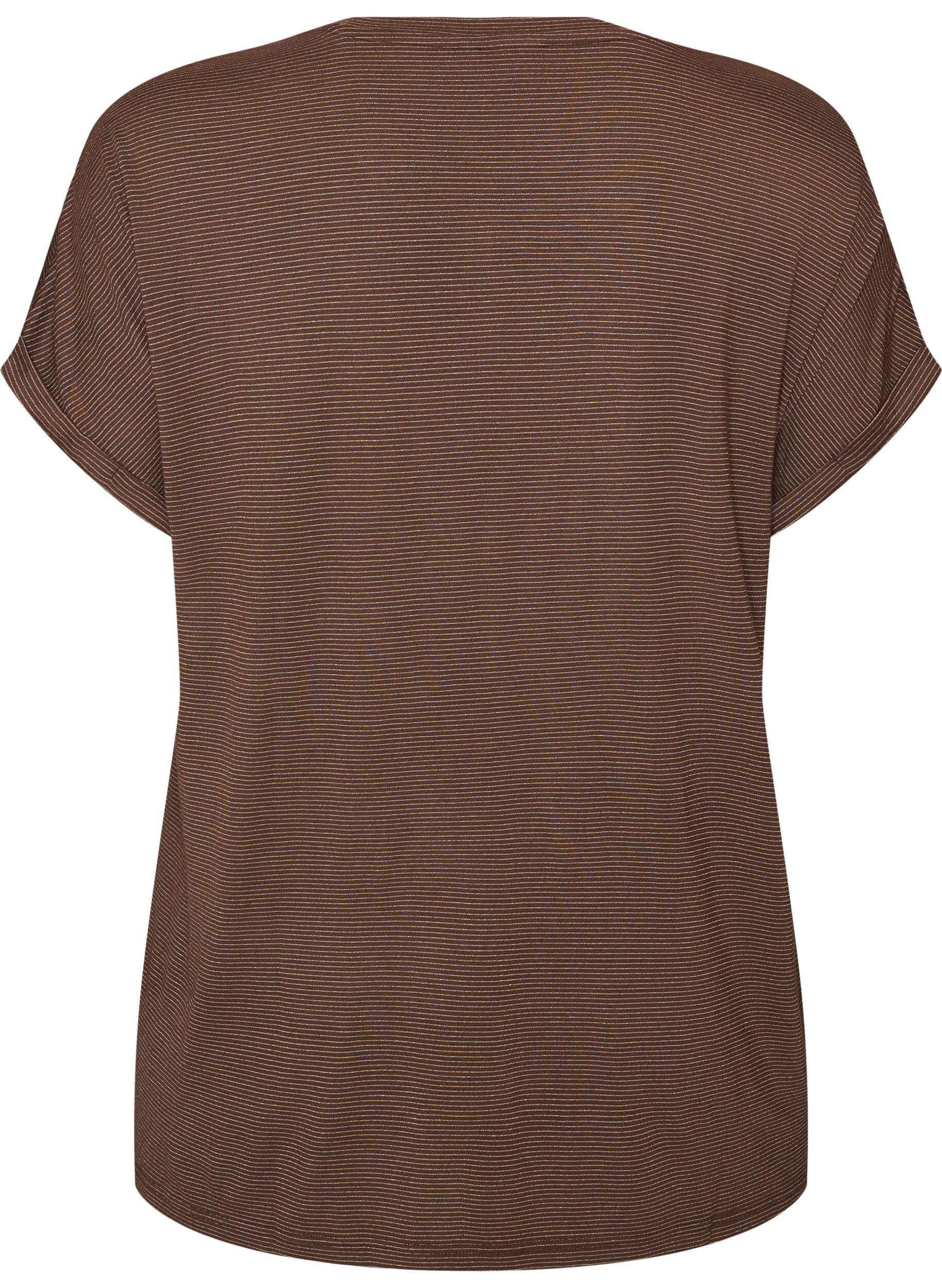 ZizziT-shirt i viskose med glimmerstriber, Brun, Packshot image number 1