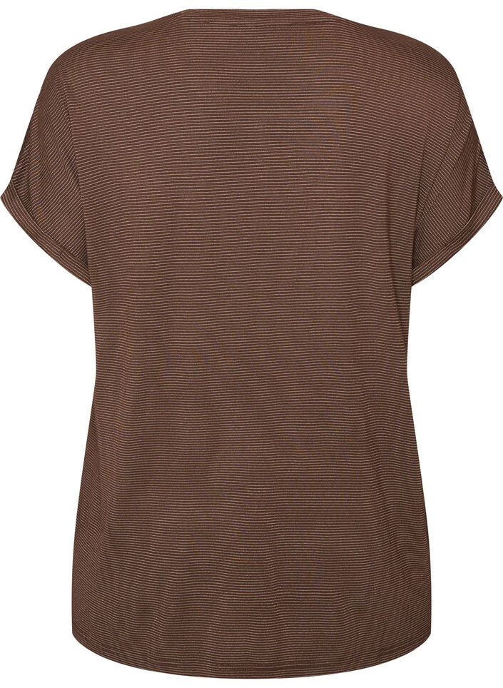 T-shirt i viskose med glimmerstriber, Brun, Packshot image number 1