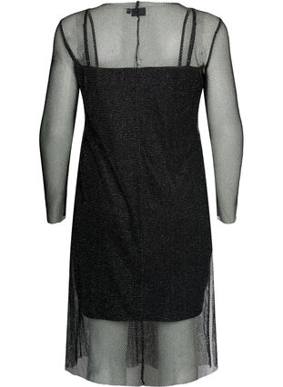 Net kjole med lange ærmer, Black w. Silver, Packshot image number 1