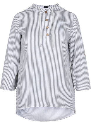Viskose tunika med hætte og 3/4 ærmer, Black White Stripe, Packshot image number 0