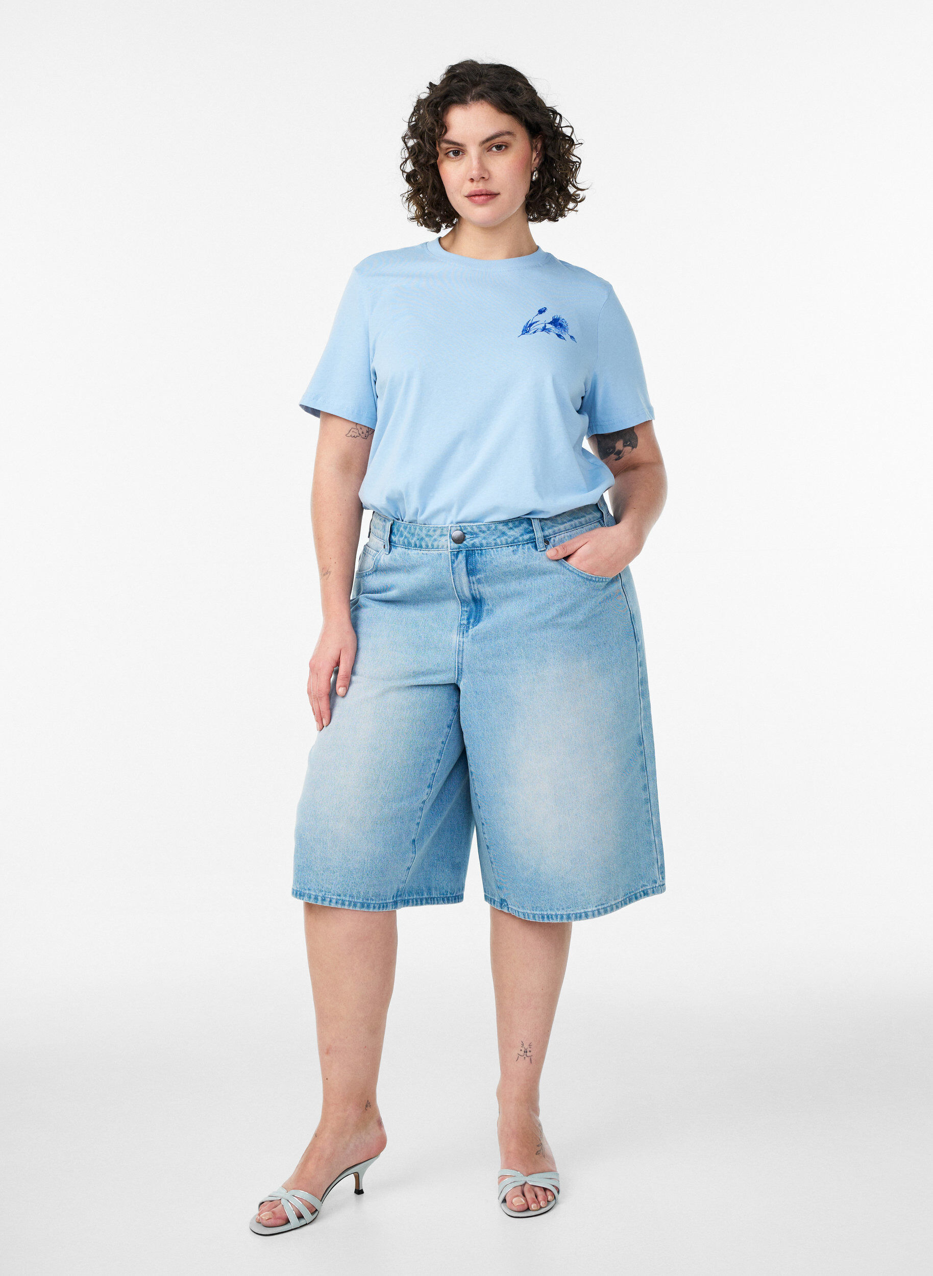 ZizziT-shirt i bomuld med print, Bl&aring;, Model image number 1