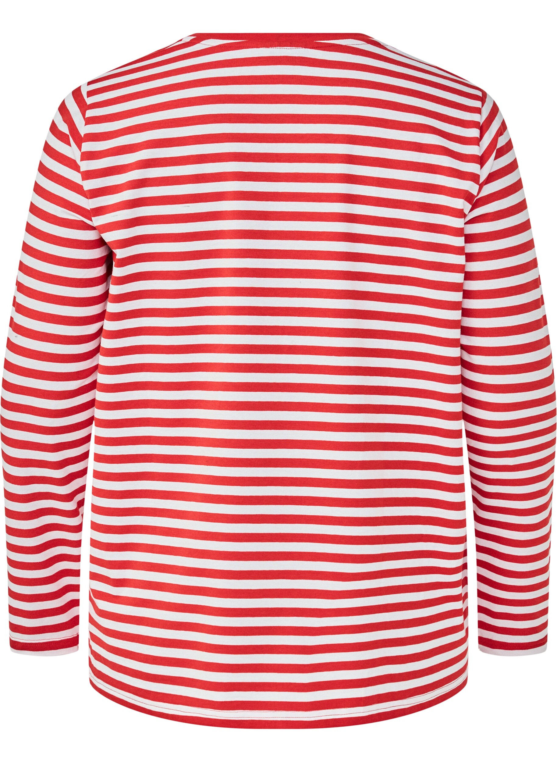Zizzi Bluse med striber og motiv, Whitew.FlameS.Stripe, Packshot image number 1