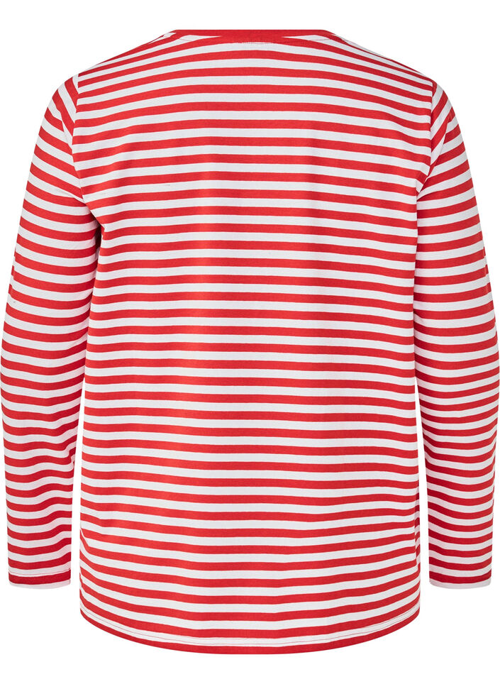Bluse med striber og motiv, Whitew.FlameS.Stripe, Packshot image number 1