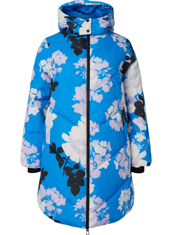 Lang jakke med blomsterprint - Zizzi - Blå - Str. 42-60