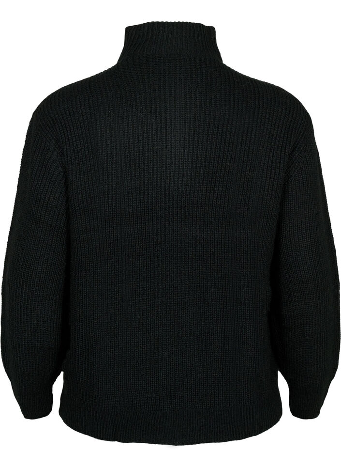 FLASH - Striktrøje med høj hals og lynlås, Sort, Packshot image number 1