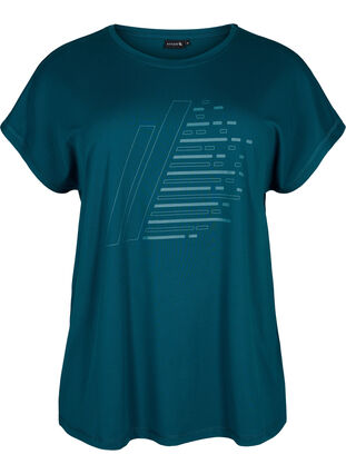 Kortærmet trænings t-shirt med print, Deep Teal/Pacific, Packshot image number 0