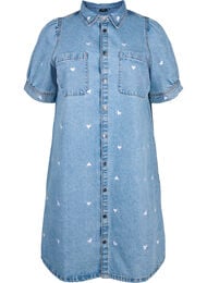 Denim kjole med broderede hjerter, Light blue denim