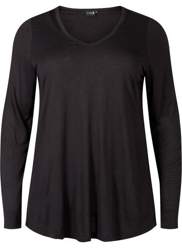 A-formet trænings t-shirt med lange ærmer, Black, Packshot image number 0