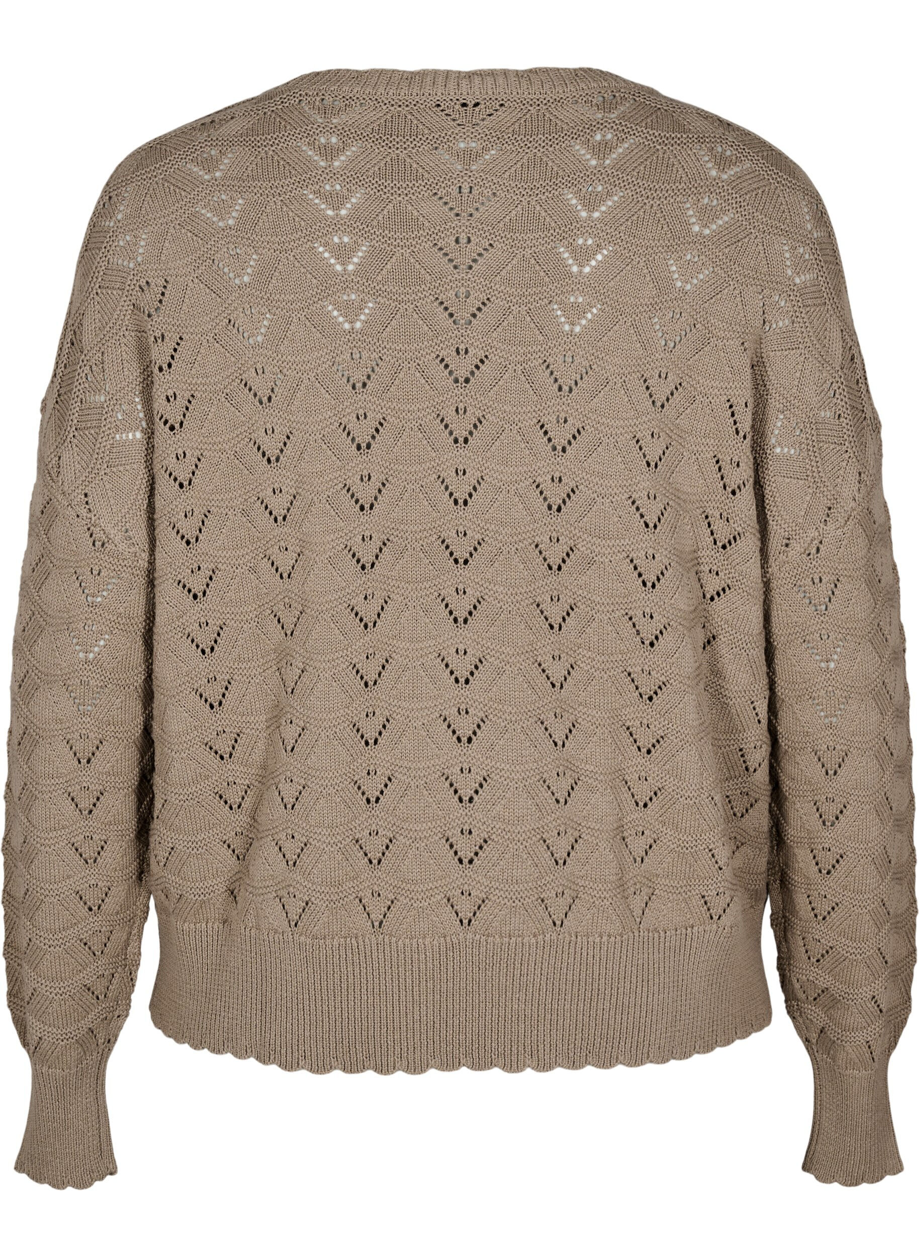 Zizzi Lang&aelig;rmet strikbluse med hulm&oslash;nster, Desert Taupe, Packshot image number 1