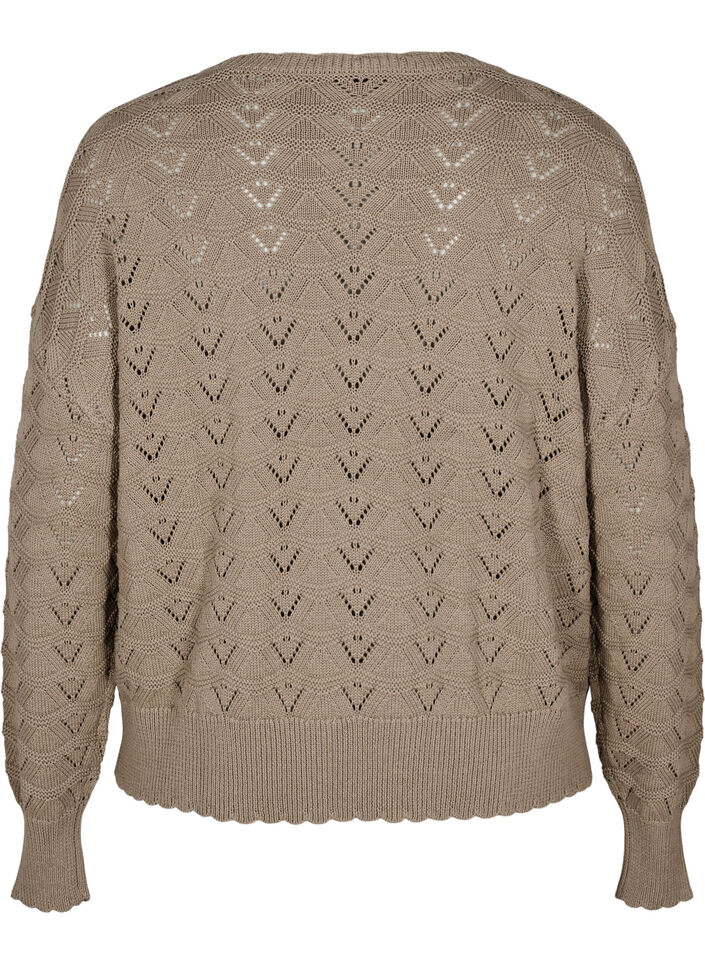 Langærmet strikbluse med hulmønster, Desert Taupe, Packshot image number 1