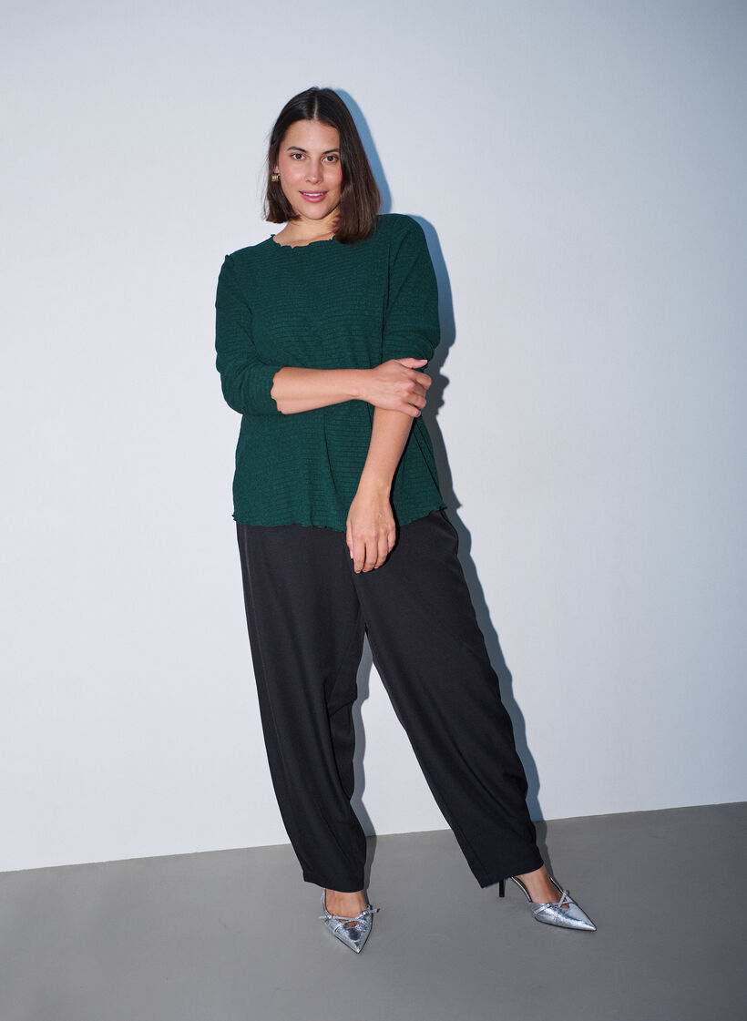 Bluse med struktur og b&oslash;lgede kanter, Gr&oslash;n, Model image number 1
