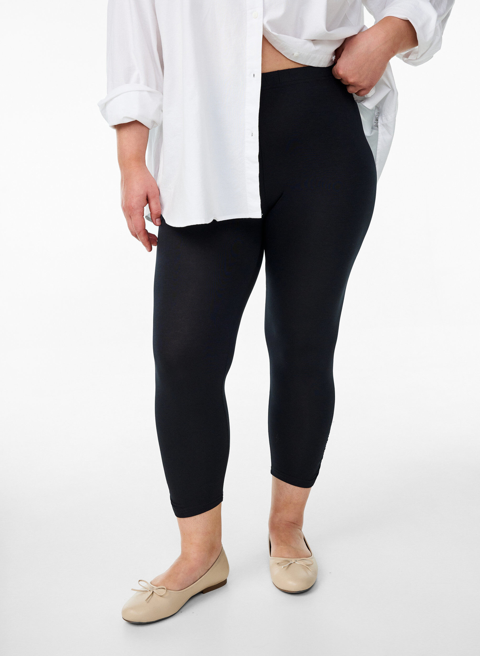 Basis 3/4 leggings med rynkedetalje , Sort, Model