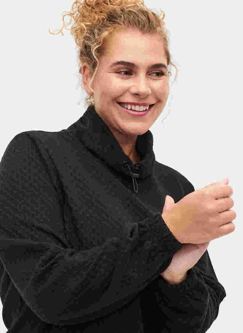 Sweatshirt med høj hals og justerbare elastiksnøre, Black, Model image number 1