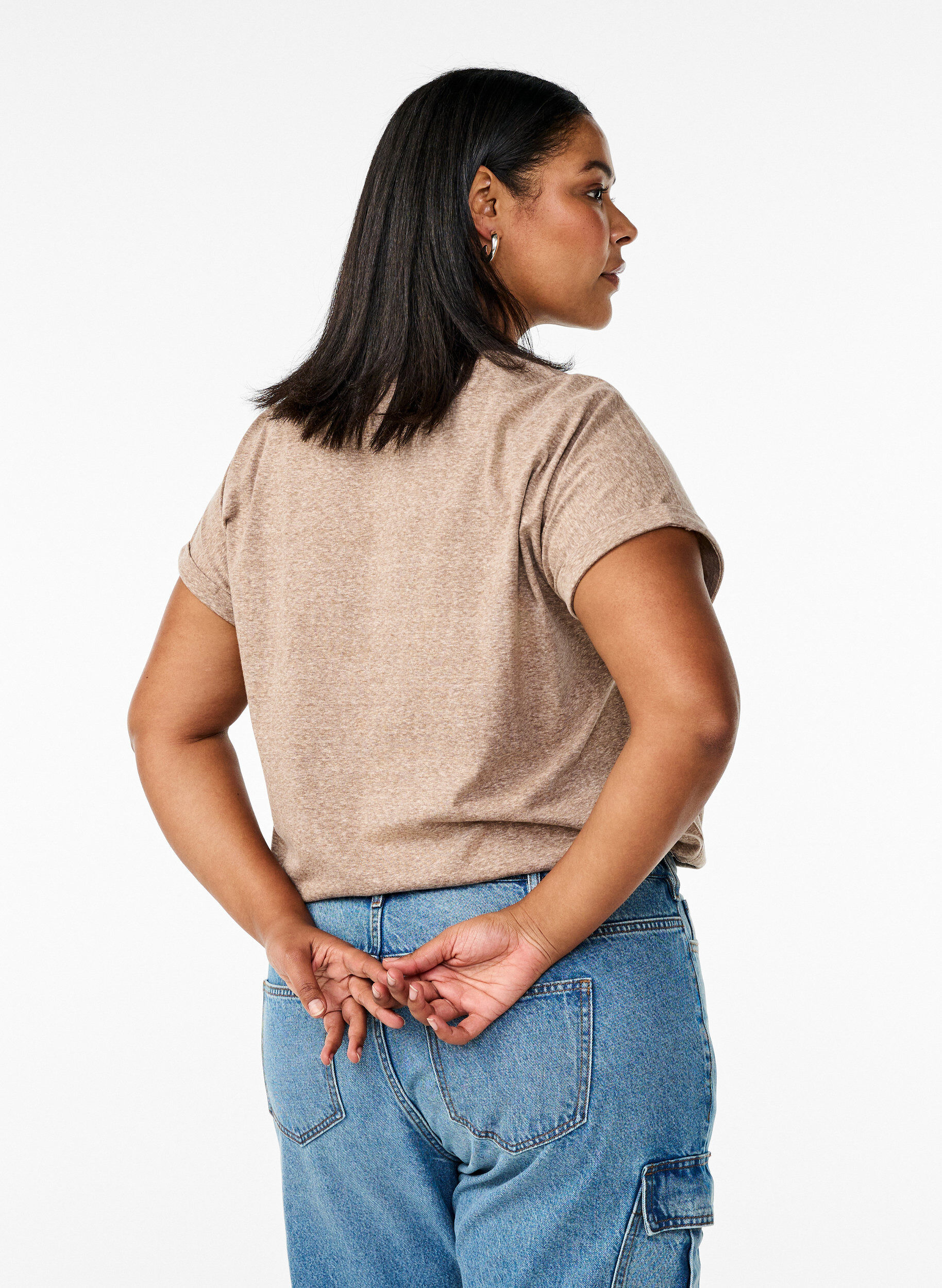 Zizzi Meleret t-shirt med korte &aelig;rmer, Brun, Model image number 2